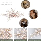 MEITREND Rose Gold Rhinestone Flower Hair Clip Handmade Bridal Wedding Hair view 3