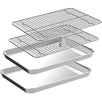 Quarter Sheet Pan with Cooling Rack Set [2 Baking Sheets + 2 Baking Racks], CEKEE Stainless Steel Cookie Sheets for Baking an