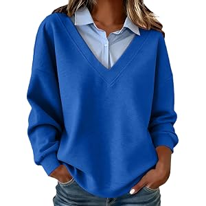 Fall Top for Women 2026 Shirt Collar Patchwork T Shirt Lightweight Pullover | Fall Fashion 2026,Solid Color Casual Loose Fit