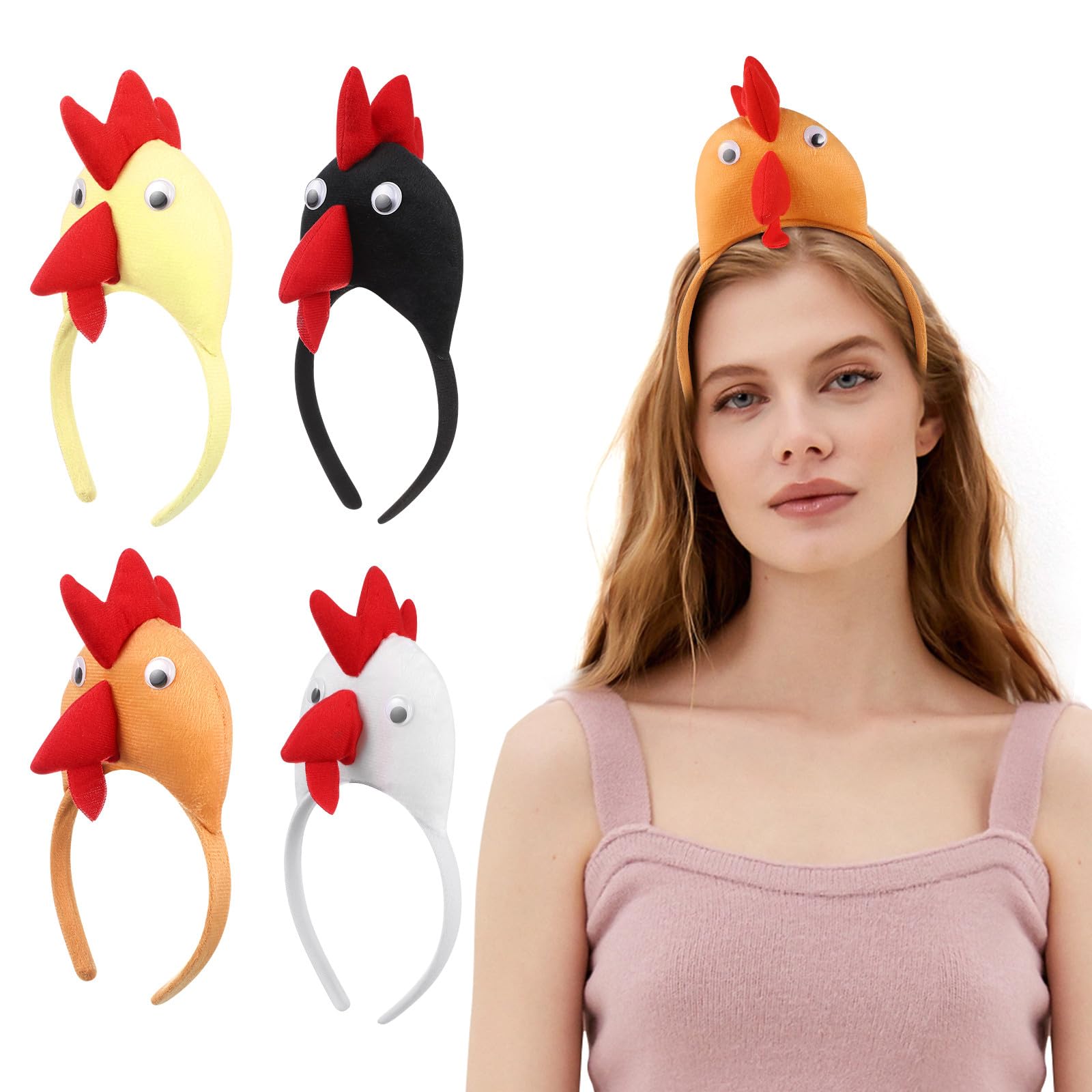 MAGICLULU 4pcs Chicken Headband Headgear Rooster Hair Hoop Hen Hair Band Chicken Headbands for Adult Child for Easter Birthday Dress up Party Supplies