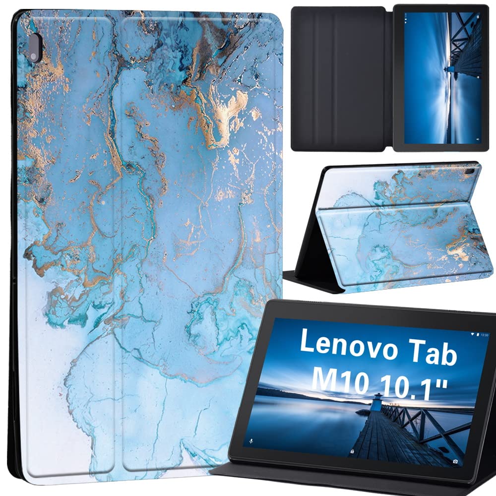 Printed Case for Lenovo Tab M10, Ultra Slim Lightweight Smart Shell Stand Cover for Lenovo Smart Tab M10 10.1 Inch FHD Tablet 2018 Release, (blue oil pattern marble)