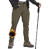 MOURCE Men's Fleece Lined Snow Hiking Pants Water Resistant,Insulated Winter Ski Pants 6 Zip Pockets and Belt