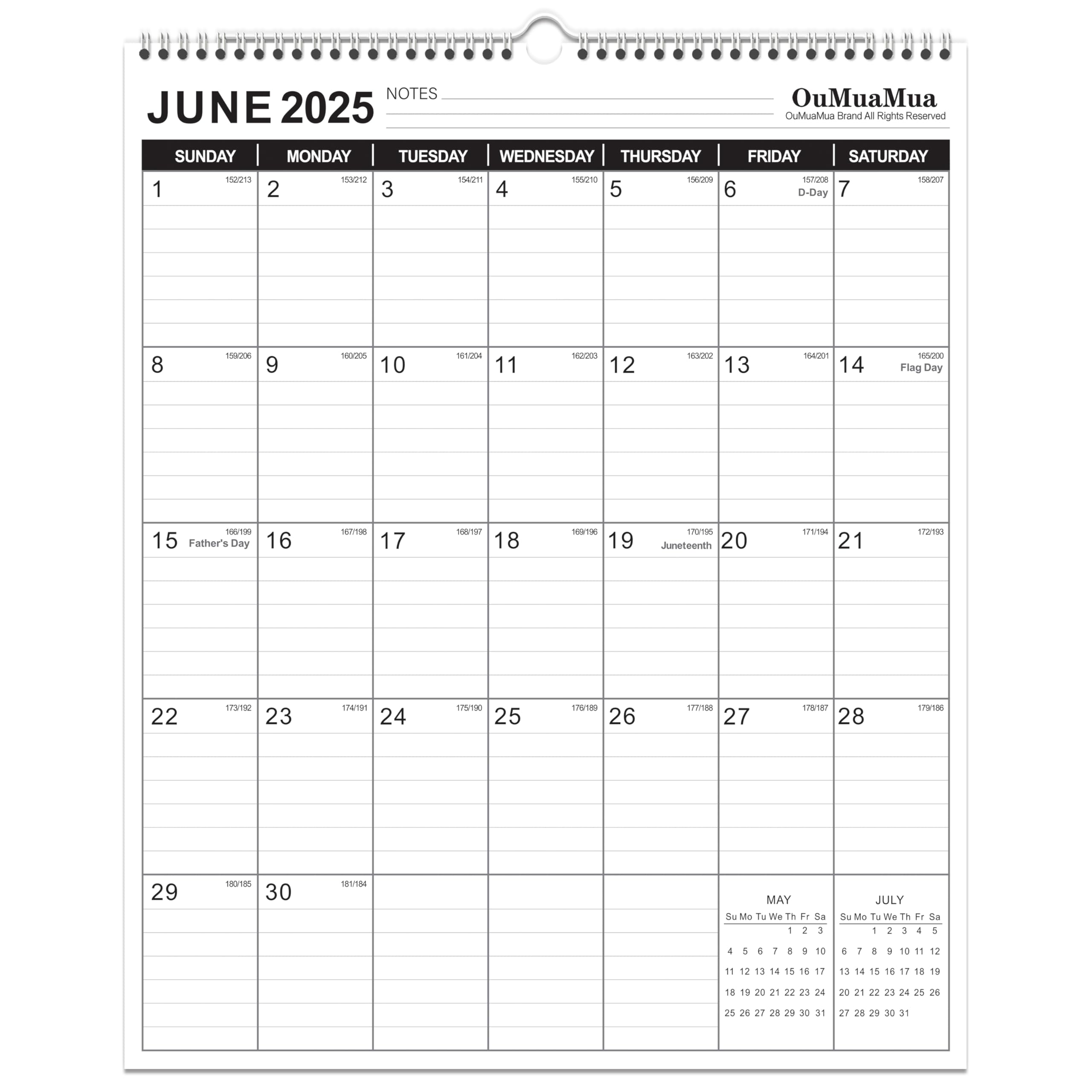Photo 1 of OuMuaMua Wall Calendar 2025, 11.5" X 14" 19-Month Vertical Wall Calendar 2025-26, Runs From 2025 Jun - 2026 Dec with Thick Paper Spiral Bound For School Home Office Organizing