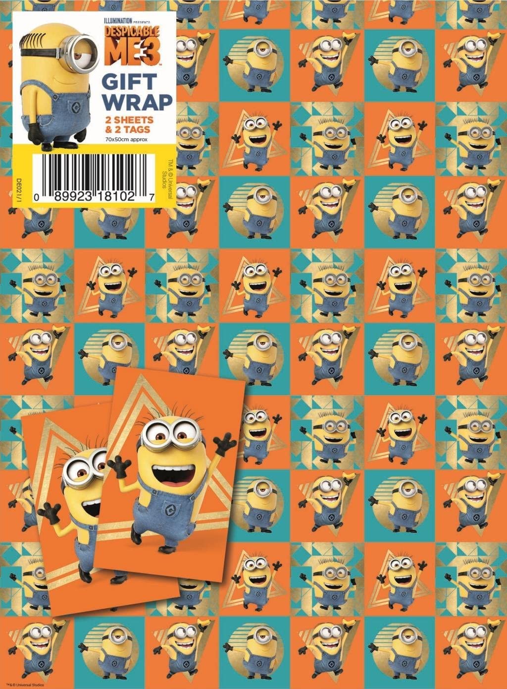 Minions Wrapping Paper 10 Sheets 10 Tags Despicable Me Sheet Size 70cmx50cm Official Product Responsibly Resourced