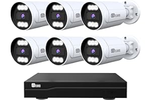 Elder 4K Security Camera System AI 8Ch NVR 1TB PoE 6-Camera Outdoor, Two-Way Talk, Dual-Light Color Night Vision & Spotlight,