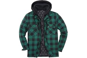 ZENTHACE Men's Thicken Plaid Hooded Flannel Shirt Jacket with Quilted Lined