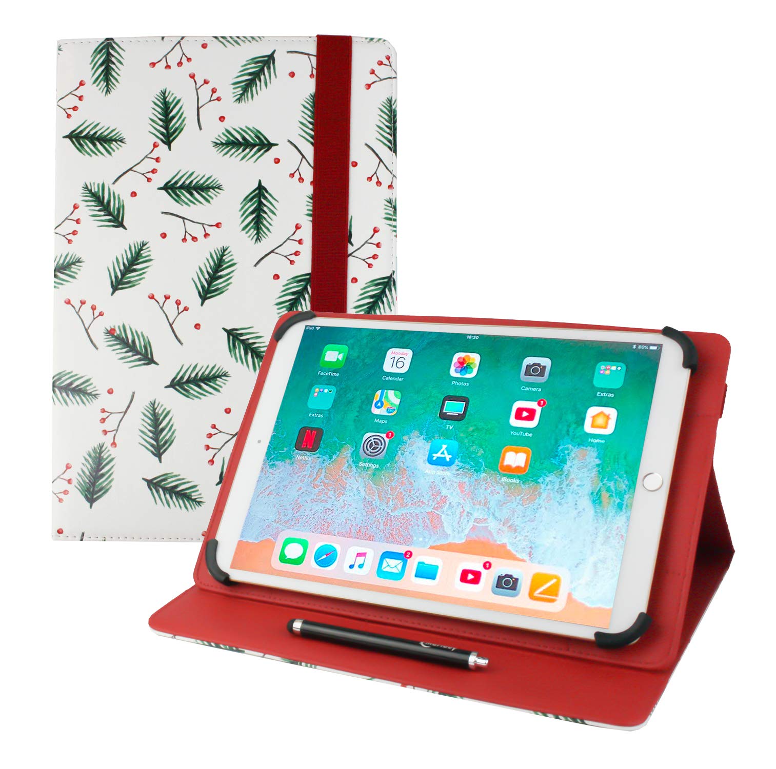 Emartbuy Universal 10-11.5 Inch Leaves Multi Angle Folio Wallet Case Cover With Card Slots and Stylus Pen Compatible With Selected Devices Listed Below