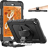 Timecity Case Compatible for iPad mini 5/4 with Screen Protector, Full-Body Protective with 360 Rotating Stand Handle, Strap, Pen Holder, Case for iPad mini 5th/ 4th Generation 7.9''- Black