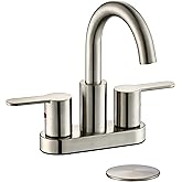 TimeArrow 2 Handle Centerset Bathroom Sink Faucet Brushed Nickel with Drain Assembly, High Arc Modern 4 Inch Bathroom Vanity Lavatory Faucet 3 Holes with Brass 360° Swivel Spout, TAF067E-BN