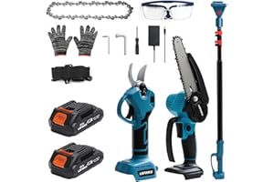 LOFINKU Electric Pruner Kit,3in1,Max 8 ft,6 inches cordless chainsaw & electric pruning shears,with Max 8 ft Extension Pole, 2 Pcs Batteries, SK5 Blades