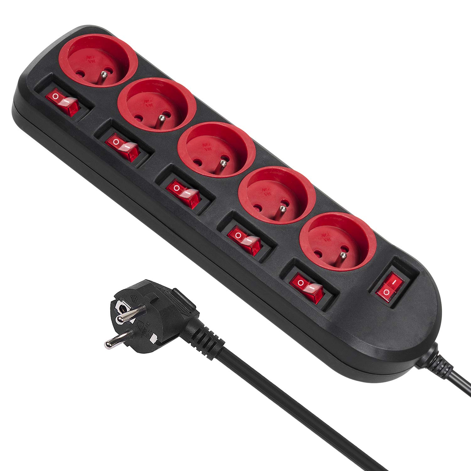 Extension Cable 5 outlets with switches 1.5m Maclean Energy MCE204 250VAC / 10A