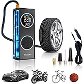 Woeeno Tire Inflator Portable Air Compressor, 150PSI Smart Air Pump for Car Tires with Battery x3, Auto-Off Pump with Digital Pressure Gauge & Extended Air Hose for Car, Motorcycle, Bike, Ball