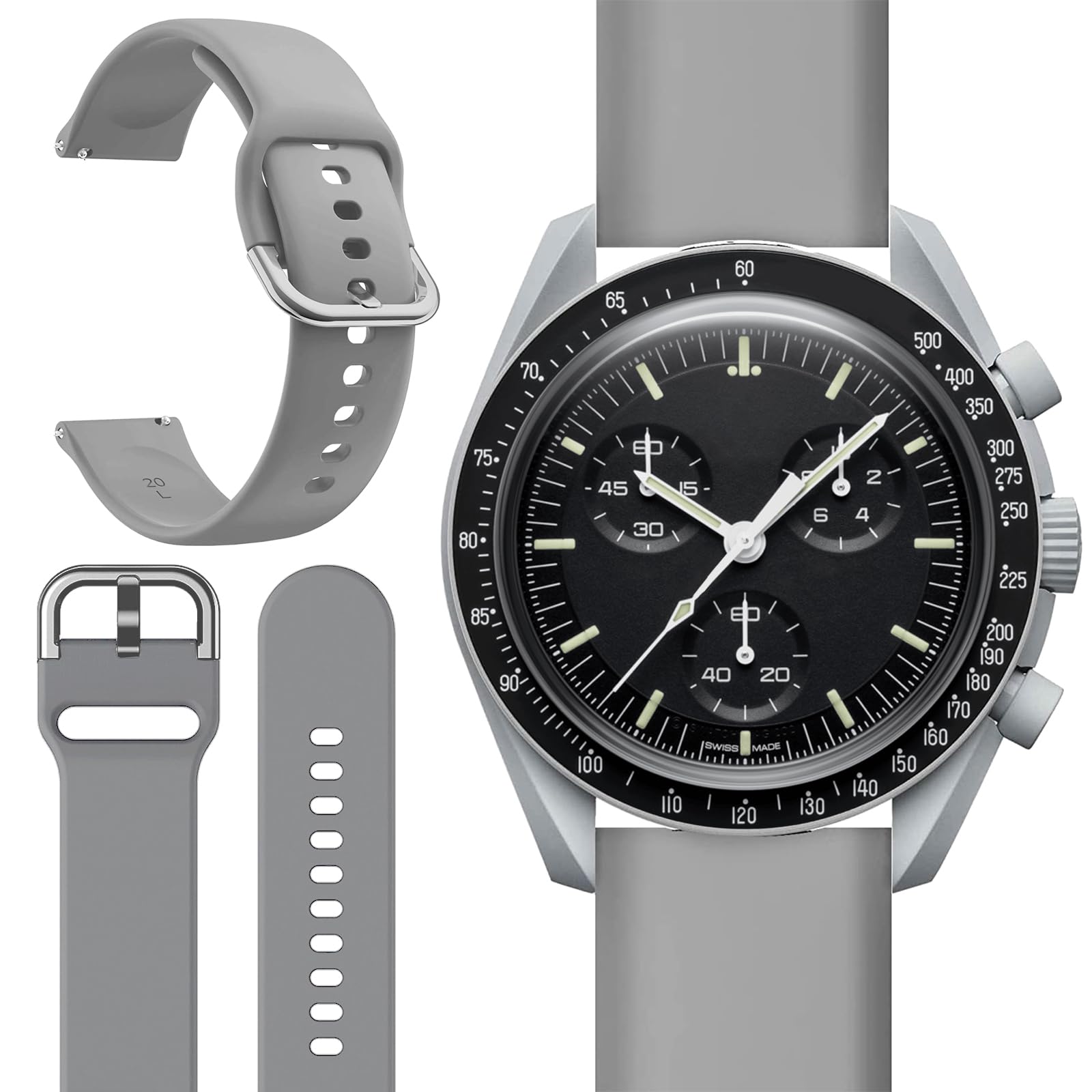 Miimall for OMEGA × Swatch Bioceramic MoonSwatch Strap, Soft Silicone Sport Band for Men Women Breathable Lightweight Quick Release Replacement Wristband Strap for Bioceramic MoonSwatch-Dark Gray