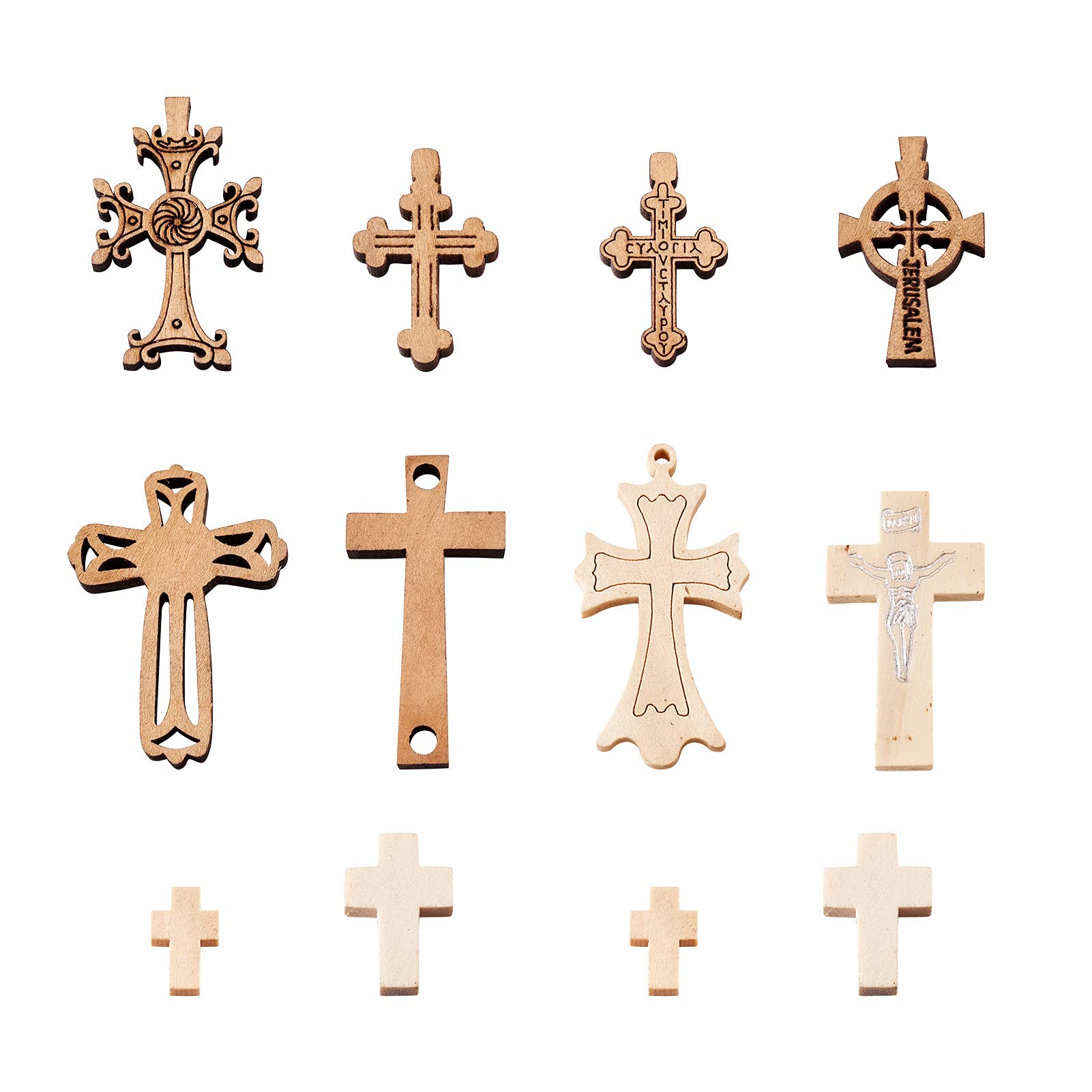 Craftdady 100pcs Mixed Wooden Cross Bead Charms Collection Religious Crucifix Pendants for Necklace Jewelry Making Halloween Decor