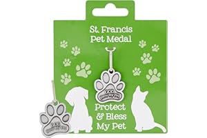 Needzo Saint Francis Patron of Animals Medal and Prayer Card, God Bless My Pet Collar Attachment, Religious Gift for Cat and Dog Owners, 1.75 Inch Charm