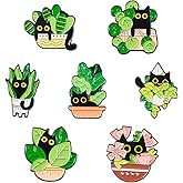 Pandahall 7Pcs Black Cat Enamel Pins Cartoon Enamel Brooch Badges Pins Green Leaf Plant Enamel Backpack Pins Lapel Badges for Jackets Clothes Hats Decoration Jewelry Gift