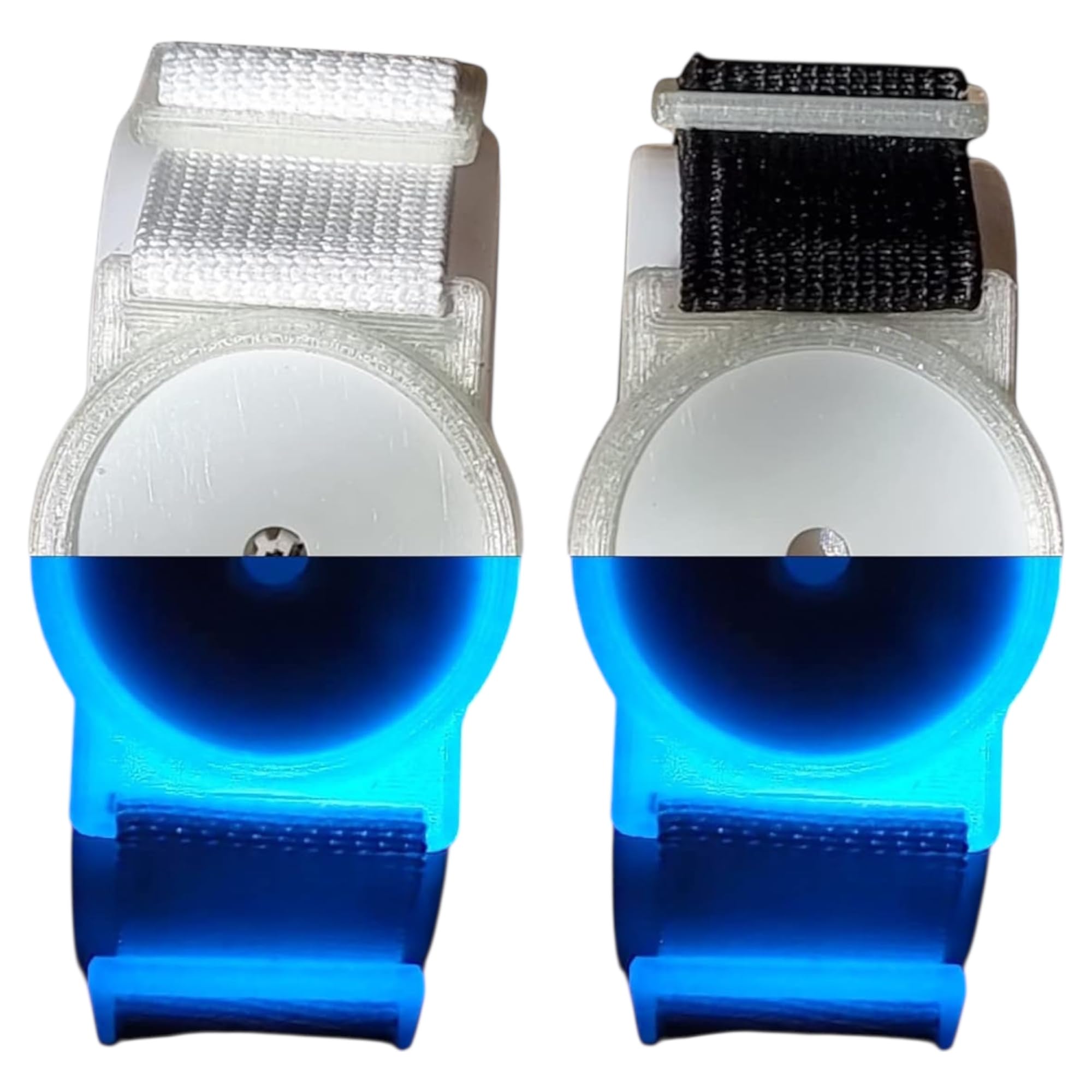 CGM Clips UK - Sensor Armband Holder/Protector compatible with FreeStyle Libre 1/2 - Blue Glow in the Dark (Black Strap)