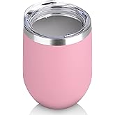 DOMICARE Stainless Steel Wine Tumbler Bulk with Lid, Personalized Insulated Tumblers Set, 12oz Travel Coffee Cups Pack of 1, Pink