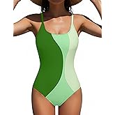 BMJL Womens One Piece Swimsuit Sports Full Coverage Bathing Suit Color Block Slimming Tummy Control Swimming Suits