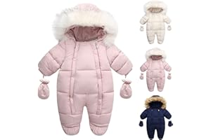Snow Suit for Newborn Baby Double Zipper Plush Snowsuit with Gloves Newborn Boys Girls Hooded Windproof Winter Bodysuit
