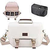 SMRITI Canvas Camera Bag Small- DSLR/SLR Waterproof Camera Bag for Canon/Sony/Nikon/Fuji, Cute Camera Sling Bag with Rain Cover, Travel Crossbody Camera Case Bag for Women Men Photographer (White)