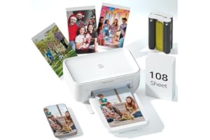 HPRT 4x6 Photo Printer with 108 Sheets & 2 Ribbons, Portable Picture Printer for iPhone & Android Smartphones, Instant Phone Photo Printer, Dye Sublimation, Home Use, Ideal Gift, White