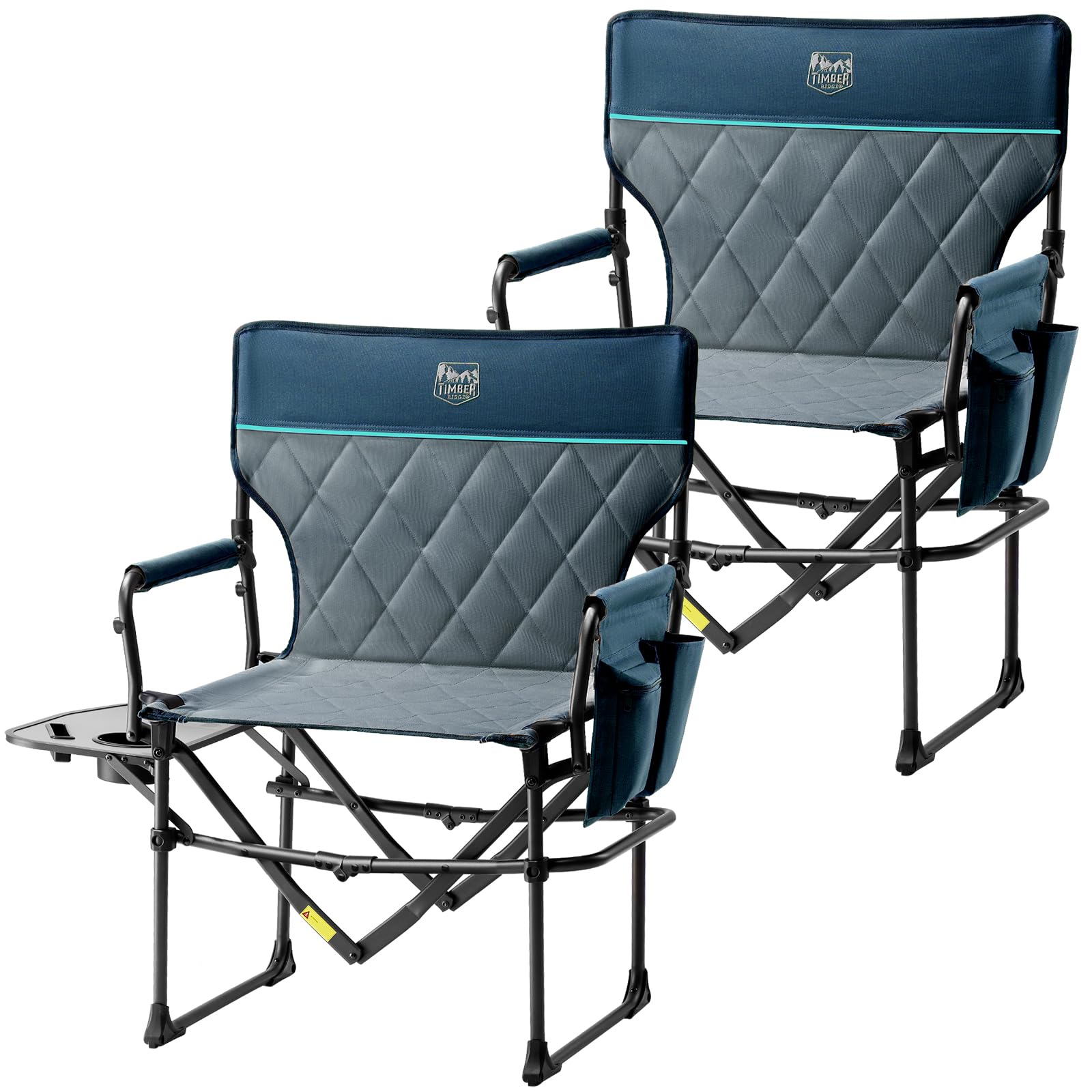 Photo 1 of TIMBER RIDGE Heavy Duty Camping Chair with Compact Size, Portable Directors Chair with Side Table and Pocket for Camping, Lawn, Sports and Fishing, Supports Up to 400lbs, Navy 2 Pack