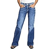 Flamingals Women's Straight Leg Mid Waist Casual Denim Jeans for Women High Stretch Long Jeans for Women