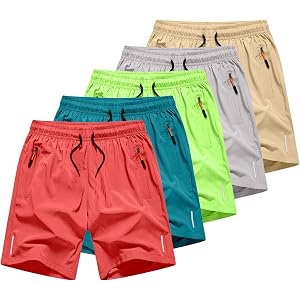 5 Pack Boys Hiking Shorts Kids Quick Dry Outdoor Athletic Workout Shorts Lightweight Zipper Pockets Summer Outfits