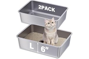 FUTAM Stainless Steel Cat Litter Box 2 Pack,19.7"x13.7"x6" Large Metal Litter Box for Kitty/Cat/Rabbits, Easy to Clean, Non Stick Long Cat Litter Box No Smell for Adult Cats