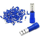 Baomain 100-Pack 0.11" Female Insulated Spade Wire Connector, 16-14 AWG 2.8mm, Electrical Crimp Terminal Blue