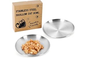 PETDREAM 6.7'' Shallow Whisker Friendly Cat Dishes Set, Stainless Steel Cats Bowls, Wide Metal Food Bowl, Outdoor Kitten Feeding Wet & Dry Food Dish to Prevent Whisker Fatigue (2 Dishes)