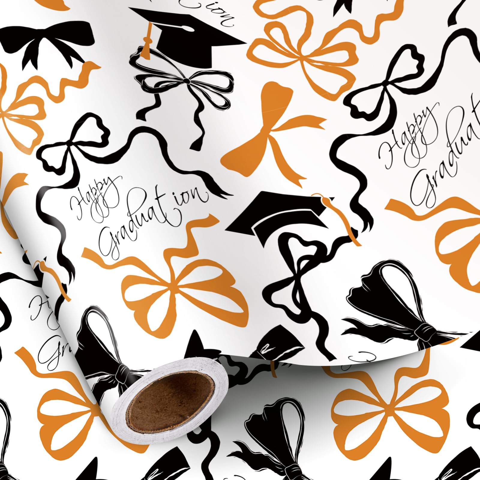 Photo 1 of  pack of 2 RUSPEPA Graduation Wrapping Paper Roll, Mini Roll, Black and Gold Graduation Cap Design, Elegant Bows Gift Wrap Paper for Graduates, Perfect for Graduation Party and Celebration, 17 Inches x 16.4 Feet