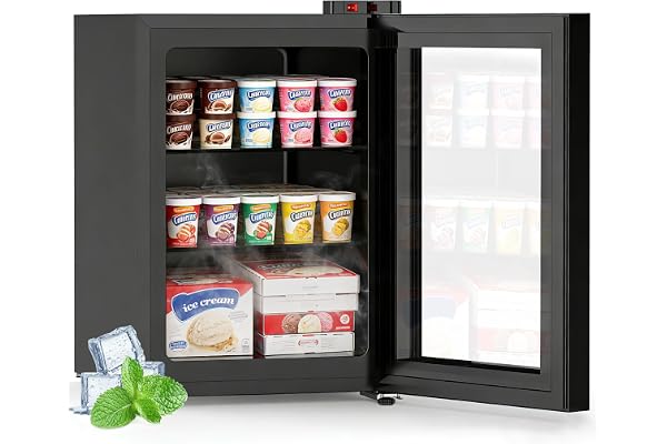 Kndko 2.4 Cu Ft Mini Freezer with Display Glass Door, 7 Adjustable Temperature Settings -10Â°F to -18Â°F, Upright Small Freezer With Removable Shelves Perfect for Ice Cream