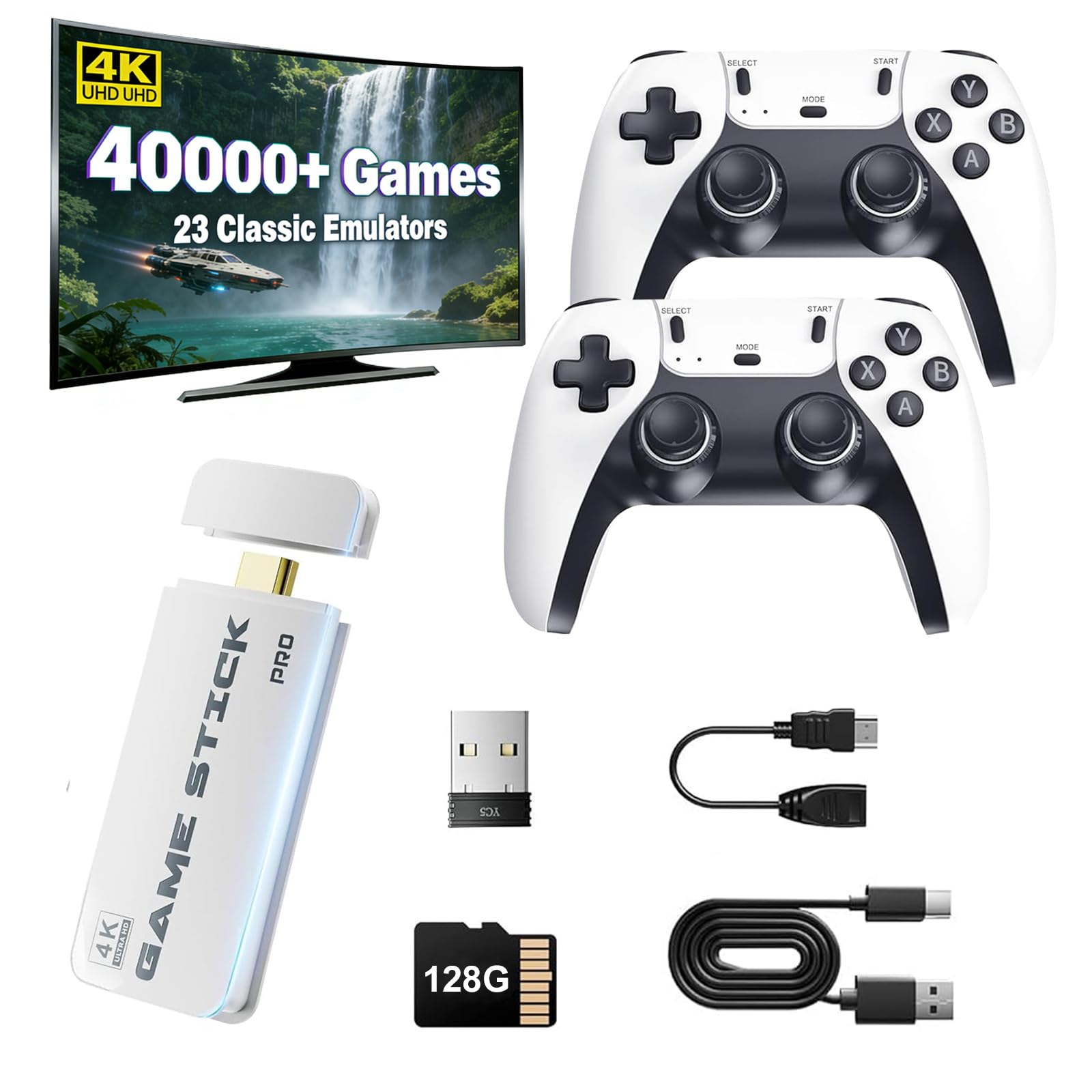 Photo 1 of 2026 New Retro Gaming Console,40,000+ Retro Game Stick, Built-in Classic Video Games and 23 Emulators,4K HDMI Output Game Stick,Plug and Play Video Gaming Consoles with 2 Wireless Controllers(128G)