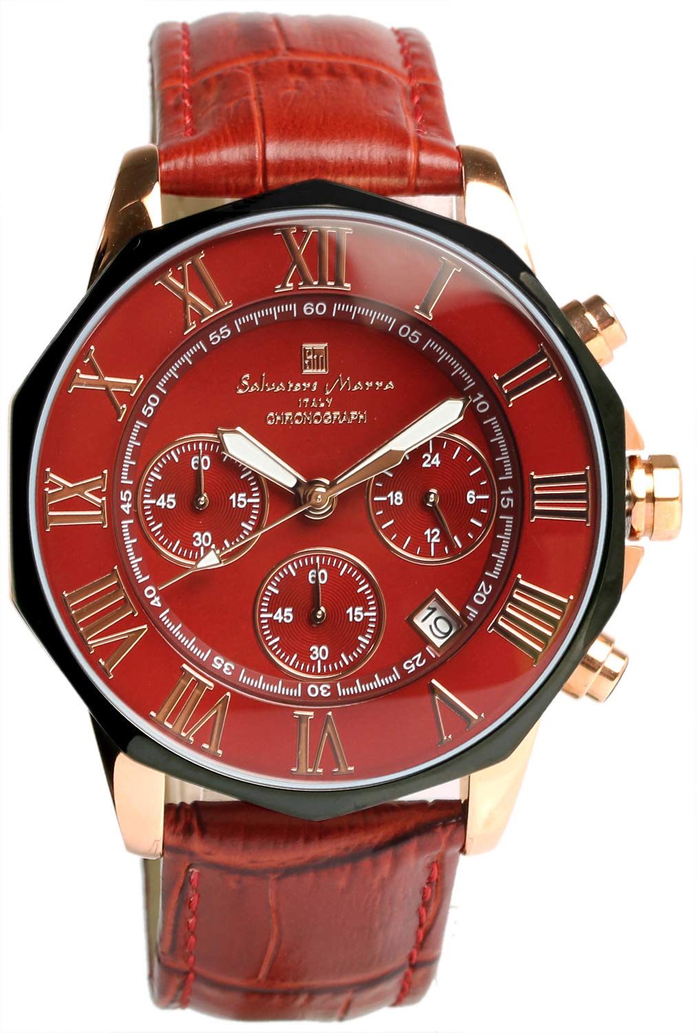 Salvatore Marra(サルバトーレマーラ) Salvatore Mara Men's Wristwatch, Red, Chronograph, Water Resistant to 10 ATM, Business, Formal, Leather Strap, red, Classic