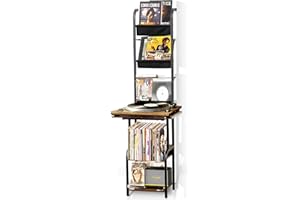 WOLKI Record Player Stand with Vinyl Storage, Record Holder with Record Player Table, Vinyl Record Player Stand with Record Storage up to 200 Albums ,Turntable Stand with Vinyl Display Shelf (Black)