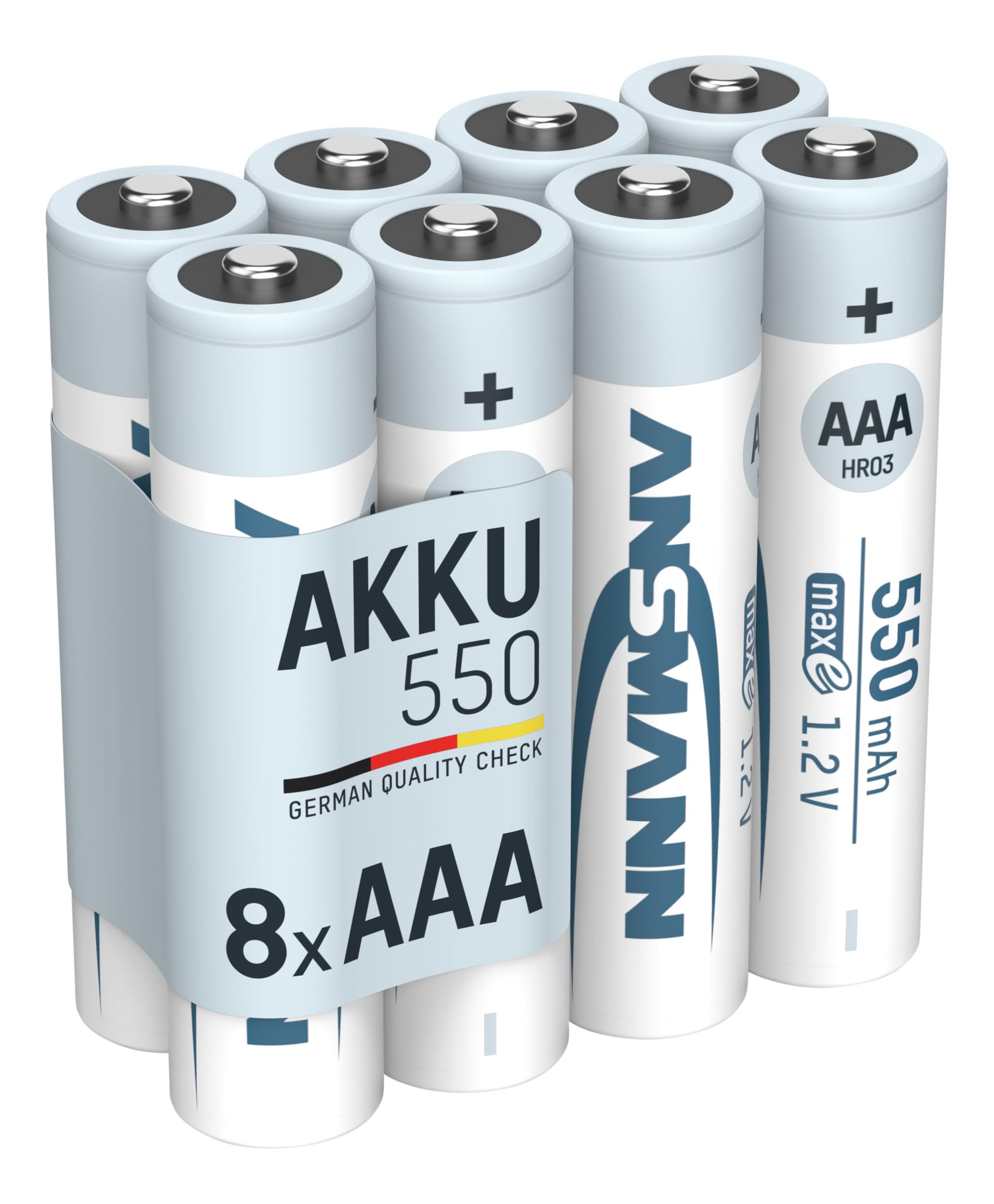 Ansmann AAA Size Batteries [Pack of 8] Long Lasting Low Self Discharge Rechargeable AAA Type 550mAh NiMH MaxE Pro Battery For Cordless Phone Handsets, Toys, Digital Cameras & Remote Controls, silver