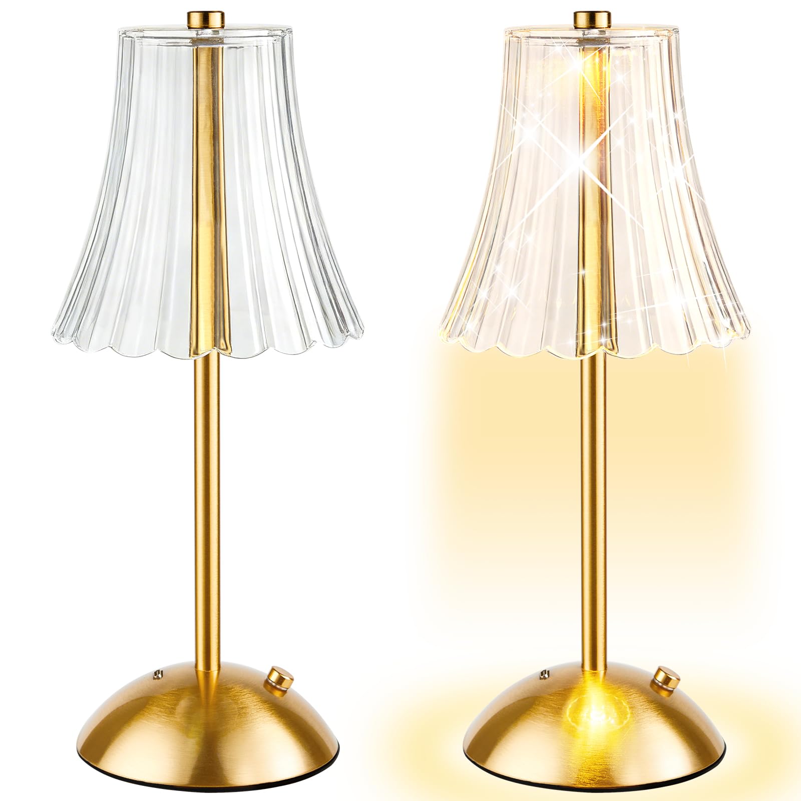 Photo 1 of Bornerwhite 2 Pcs Cordless Table Lamp Gold Cordless Battery Operated Touch Table Lamps Rechargeable 3 Color Dimmable LED Portable Flower Lamp for Bedroom Living Room Kitchen Dining Outdoor