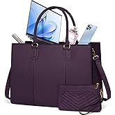 NEWHEY Laptop Bag for Women 15.6 Inch Work Tote Bags Leather Computer Bag with Clutch Purse Professional Office Briefcase Waterproof Handbag for Business Travel College, Deep Purple