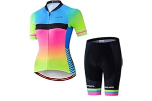 JPOJPO Women Cycling Jersey Set Short Sleeve+5D Padded Bicycle Shorts Quick-Dry Reflective 3-Pockets