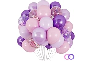 RUBFAC 120pcs 12 Inches Pink and Purple Balloons Arch Garland Kit, Purple Pink Confetti Balloons, Metallic Purple and Pink Latex Balloons for Girls Birthday Baby Shower Wedding Decorations