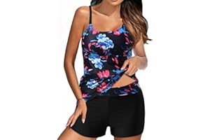 LRMQS Tankini Swimsuits for Women 2024 Tummy Control Modest 2 Piece Bathing Suit Vintage Tankinis Set with Shorts Swimwear