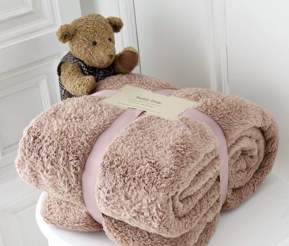 Kinfolk Textile Teddy Fleece Throw Blanket Soft Warm Cuddly Sofa Bedspread Travel Plush Throw (Mink, Double - 150 x 200 cm)