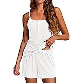 Ekouaer Pajamas for Women Set Lingerie Pjs 2 Piece Cami Sleepwear Ribbed Knit Shorts Set