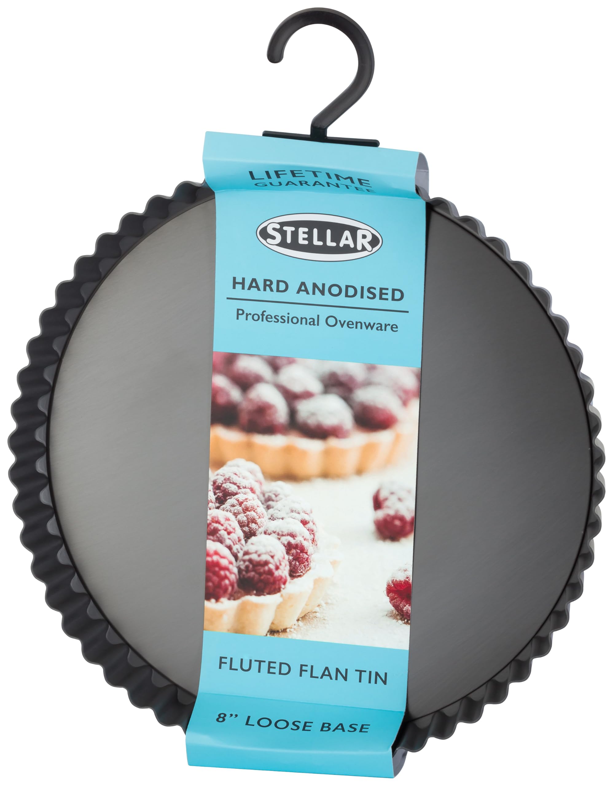 Stellar Hard Anodised 20cm/8" Fluted Flan Tin with Loose Base, 21 x 2cm, Oven Safe to 240C