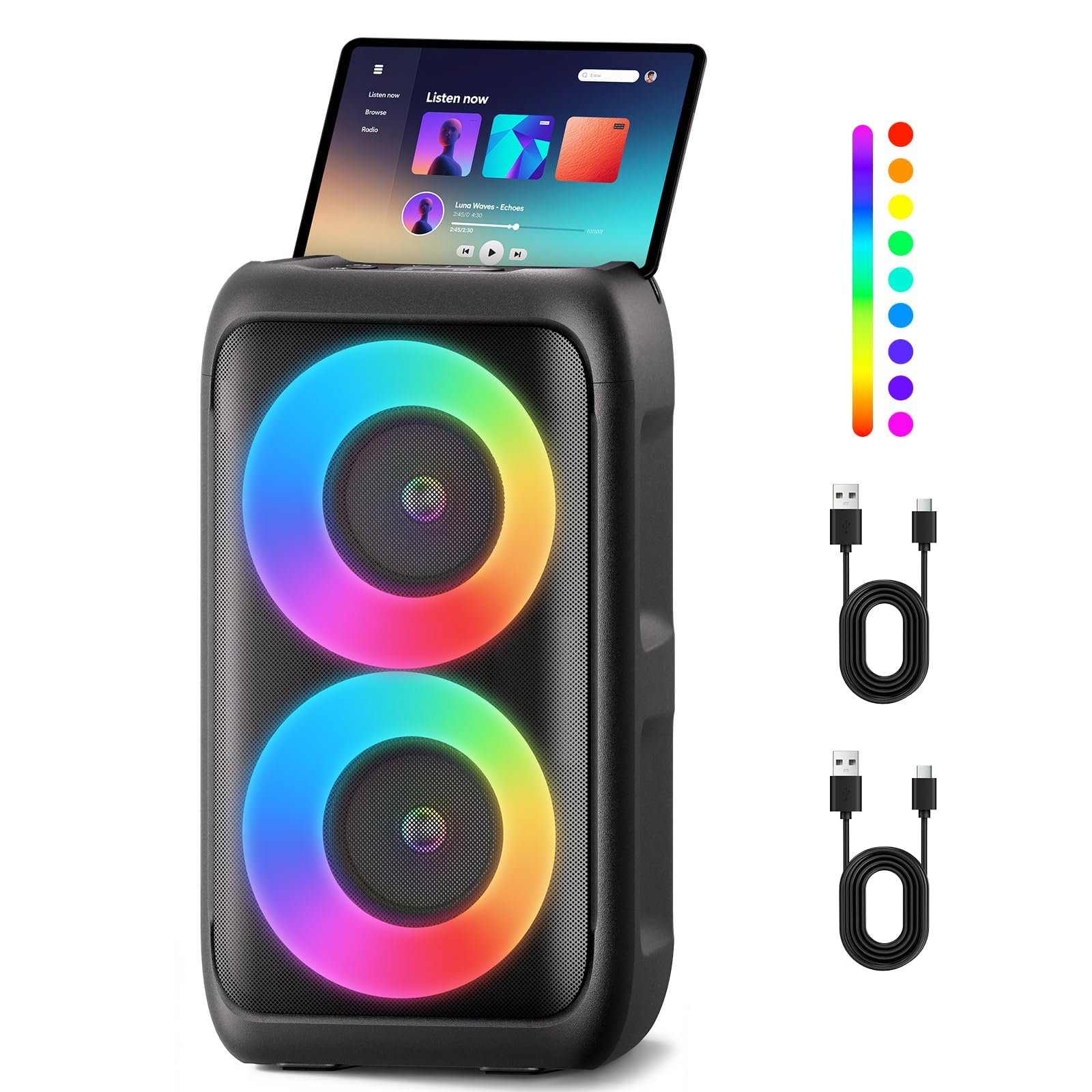 Photo 1 of Bluetooth Speaker with 2 Wireless Microphones - Big Party Speaker for Adults Kids Karaoke with Lights - Portable Rechargeable Floorstanding Speakers Support TWS/AUX/USB/TF Card for Home Party Gift