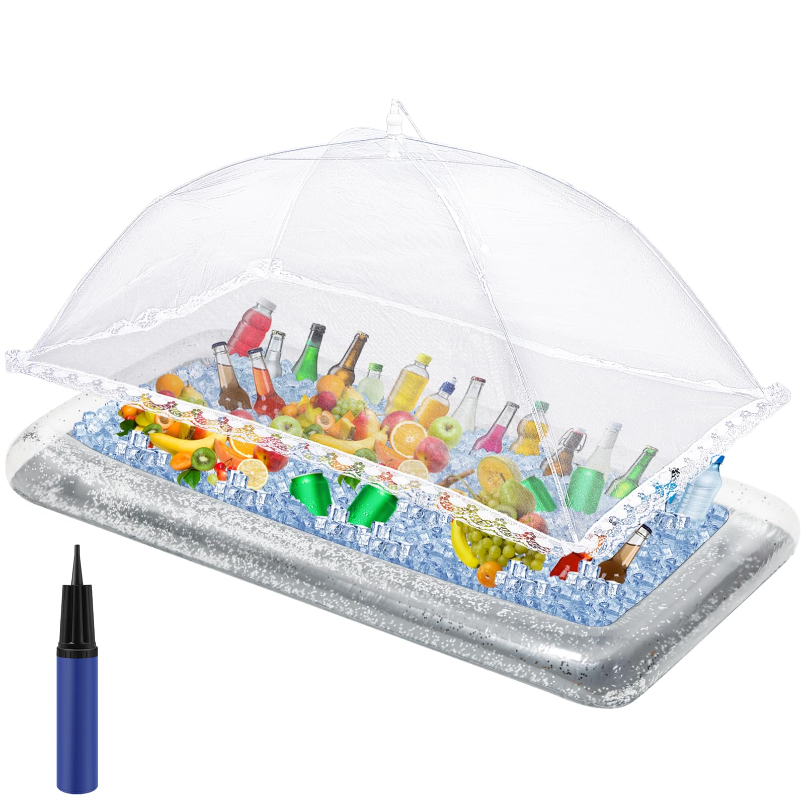 Photo 1 of ****Parts only***

Leitee Inflatable Serving Bar Kit Includes Glitter Buffet Cooler for Parties Ice Holder with Drain Plug Food Cover and Inflator for Pool and Outdoor Events, 52 x 24 x 5''(Silver)