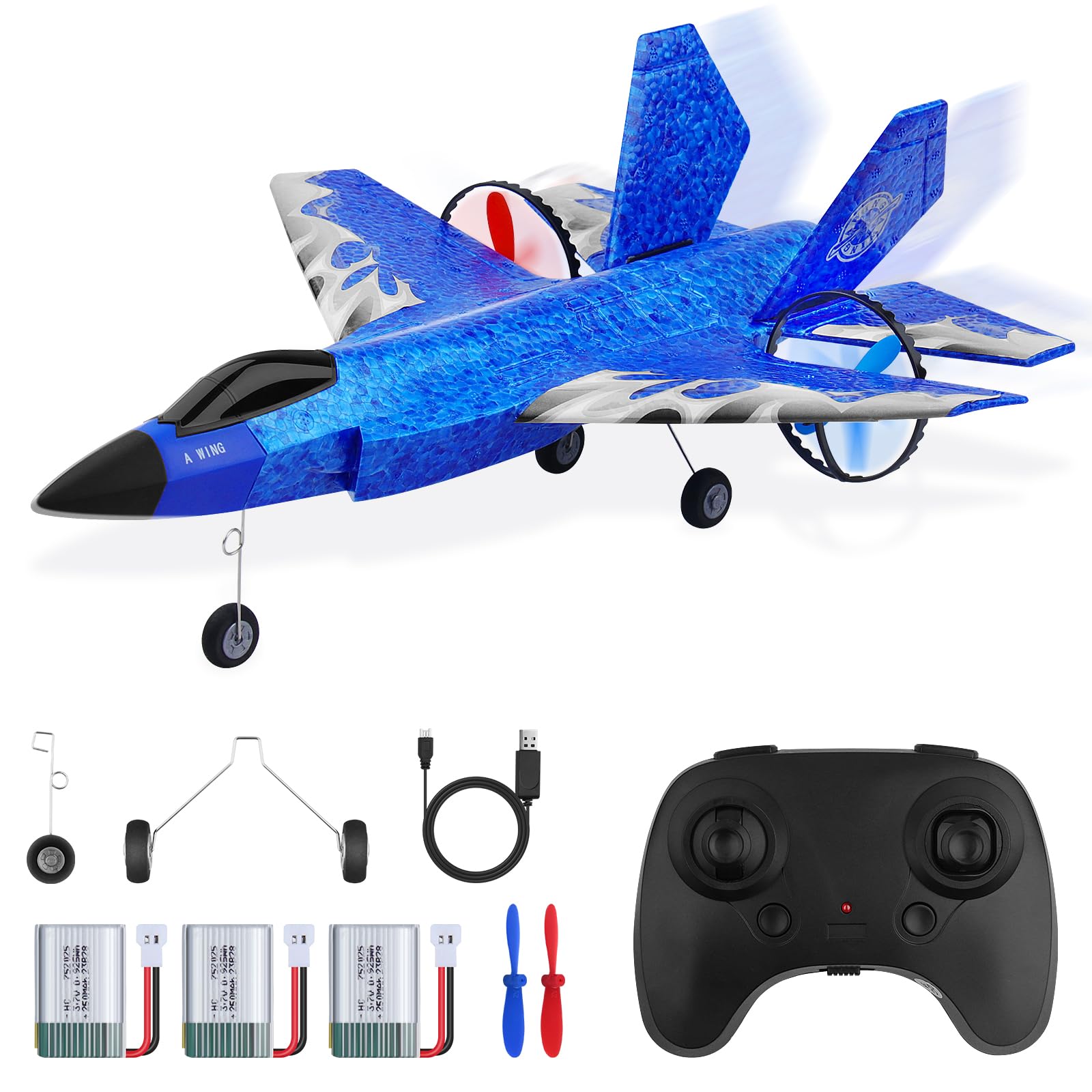 yusvwkj RC Plane, F35/WH39 Remote Control Plane with 3 Batteries, 2.4GHz Remote Control Airplane Fighter Toys RC Glider Easy to Fly for Kids Beginners Adults, USB Charging(Blue)
