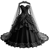 TRHTX Gothic Lace Appliques Wedding Dresses with Train Ruffle Satin Ball Gown Sweetheart Bridal Gown